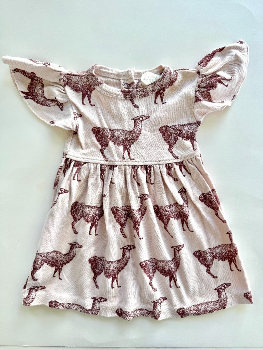 Kate Quinn Organic Llama Print Flutter Sleeve Dress 6-12M